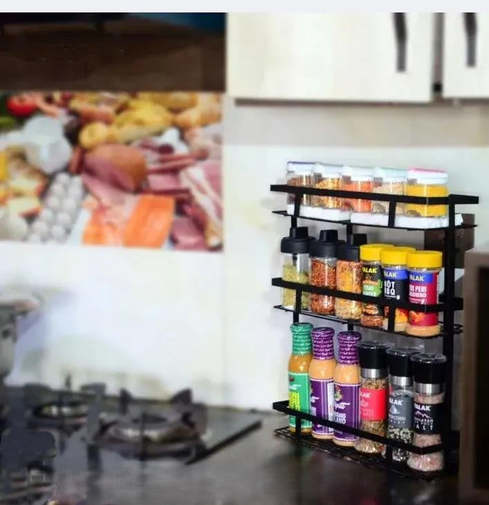 Black 3-Tier Metal Spice Rack for Kitchen