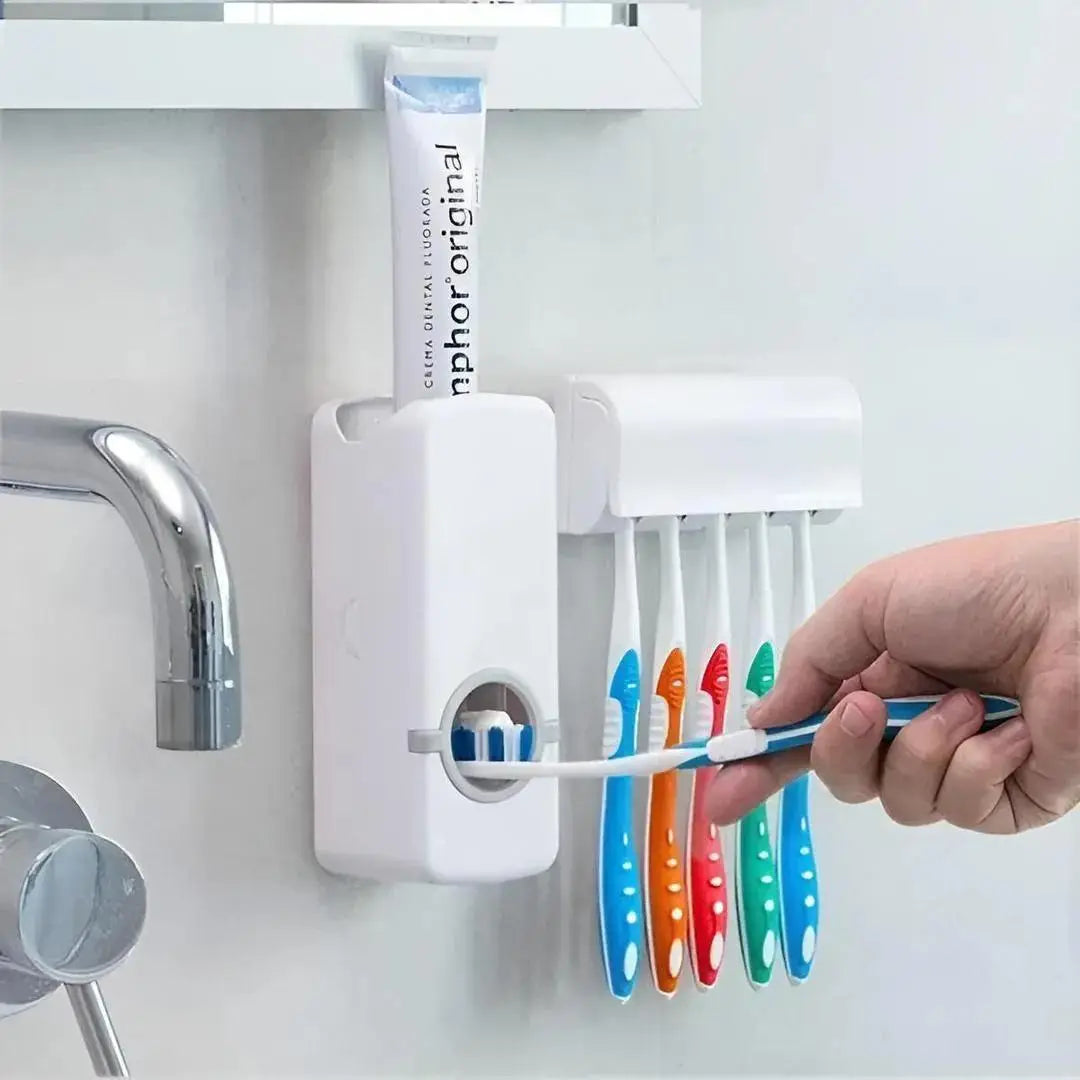 Toothpaste Dispenser With 5 Toothbrush Holder