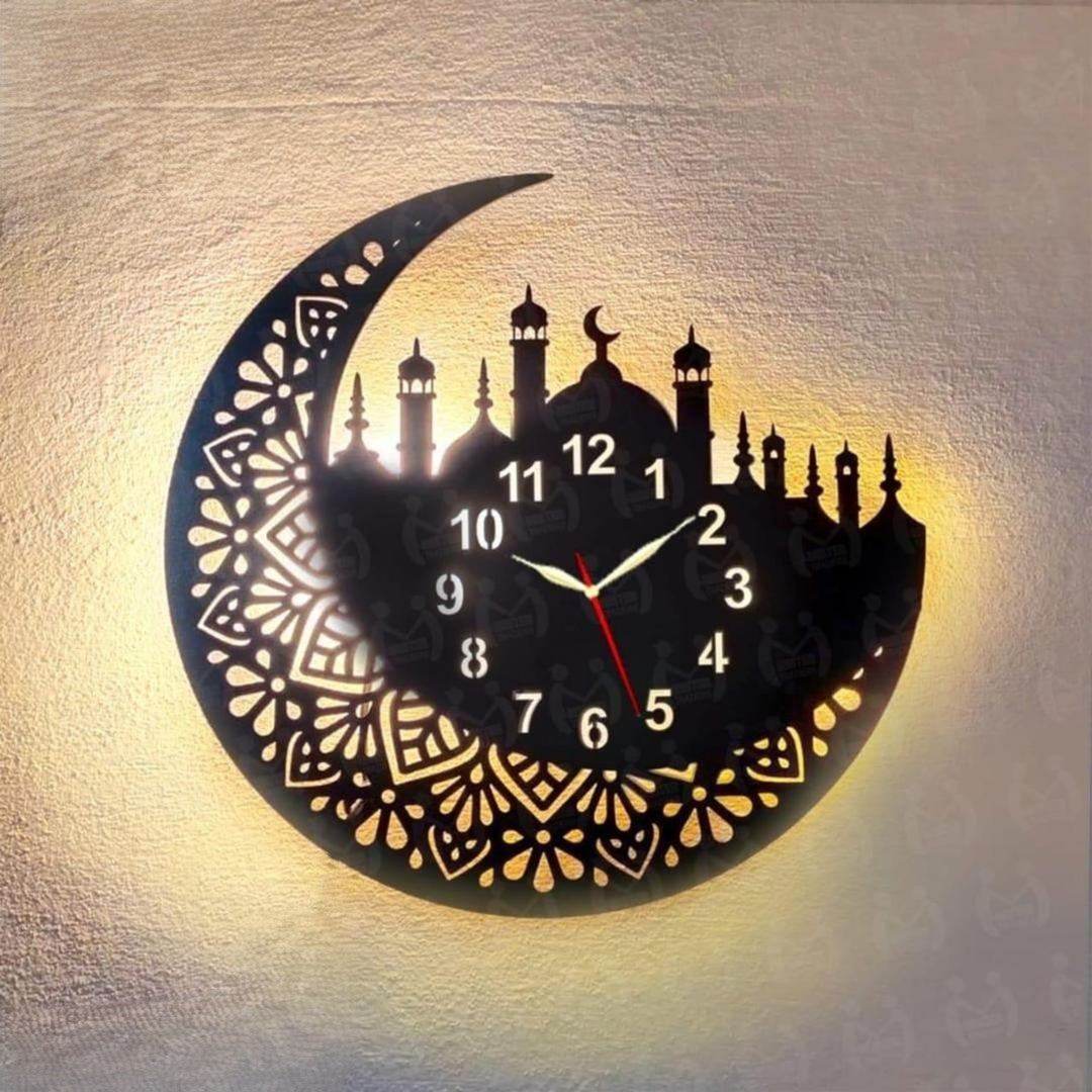 Islamic 3D Wooden LED Wall Clocks