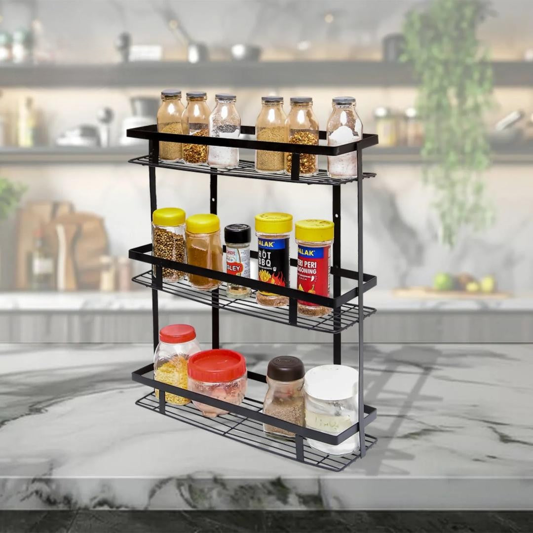 Black 3-Tier Metal Spice Rack for Kitchen