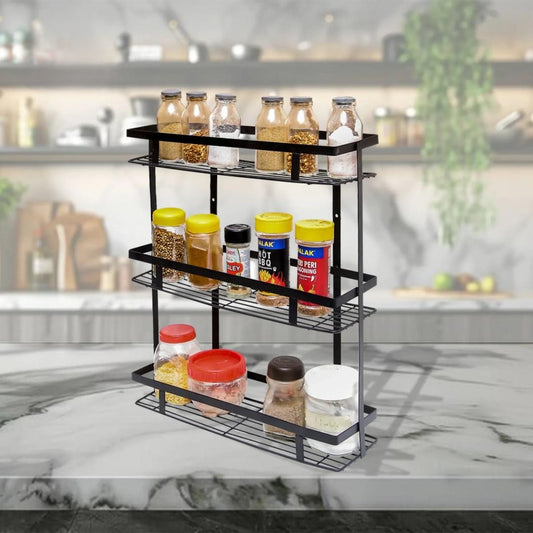 Black 3-Tier Metal Spice Rack for Kitchen