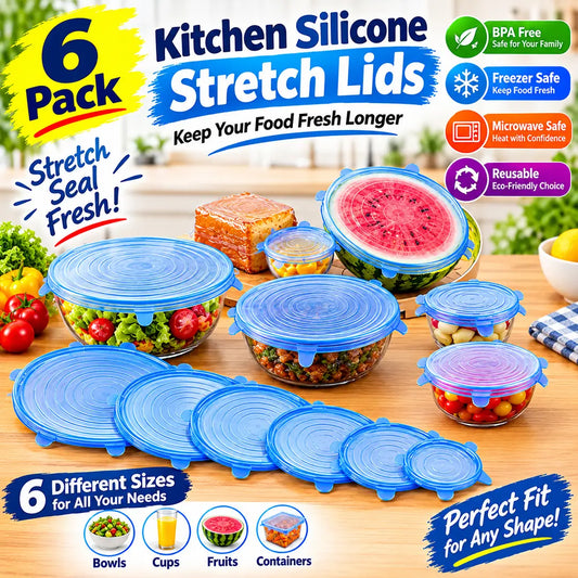 6 Pcs Kitchen Silicone Stretch Lids – Reusable Food Covers