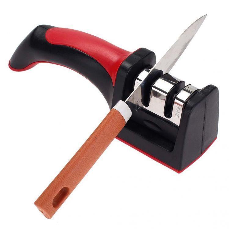 3-in-1 Knife Sharpener Stainless Steel in Black & Red