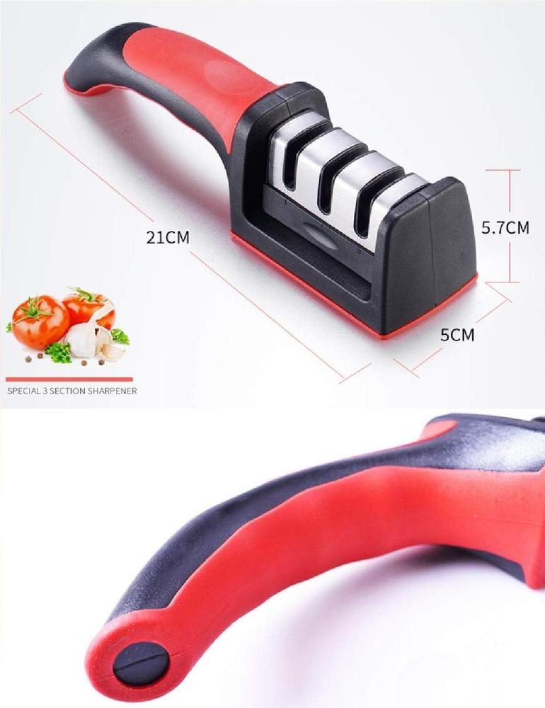 3-in-1 Knife Sharpener Stainless Steel in Black & Red