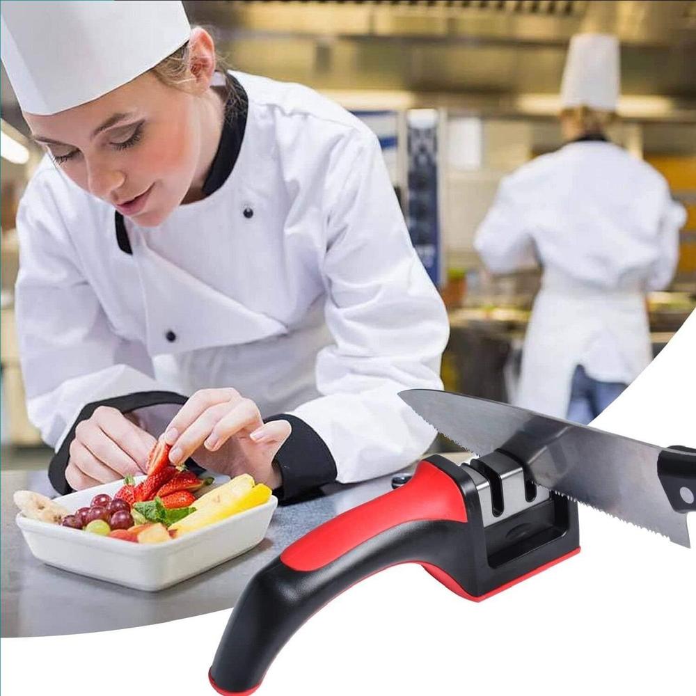 3-in-1 Knife Sharpener Stainless Steel in Black & Red