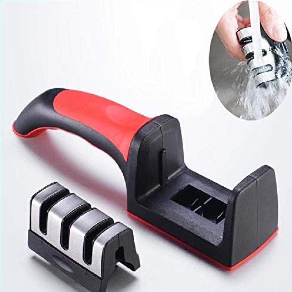 3-in-1 Knife Sharpener Stainless Steel in Black & Red