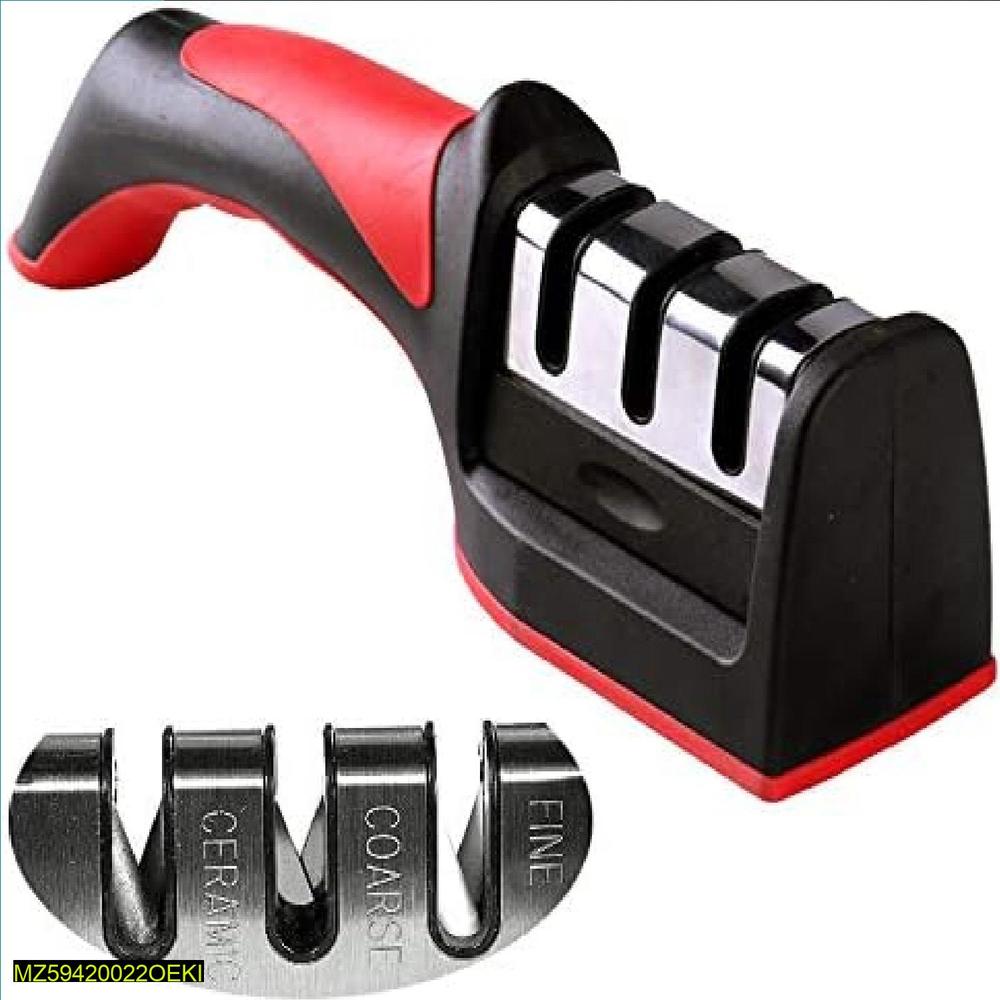 3-in-1 Knife Sharpener Stainless Steel in Black & Red